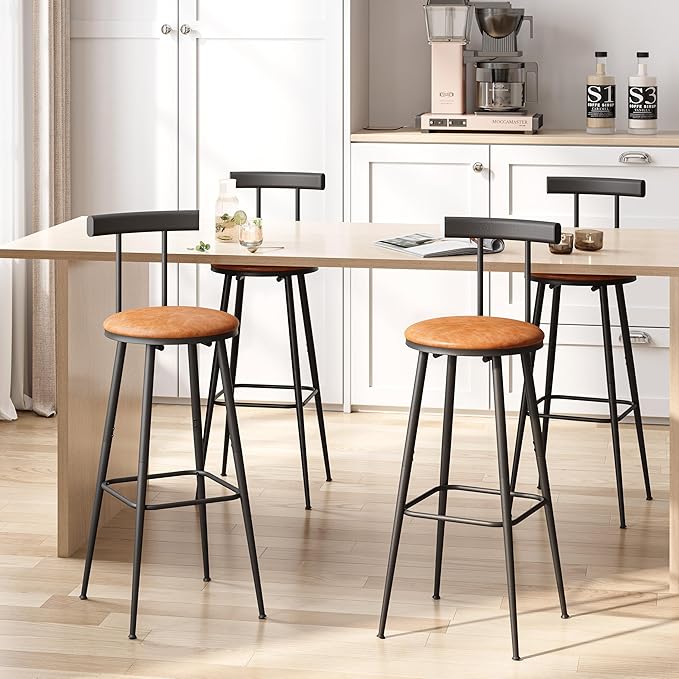 Bar Stools, Bar Chairs with Backrest and Footrest, Industrial Counter Stools - Image 5