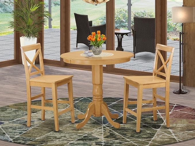 East West Furniture JAPB3-OAK-W 3 Piece Counter Height Pub Set - Image 7