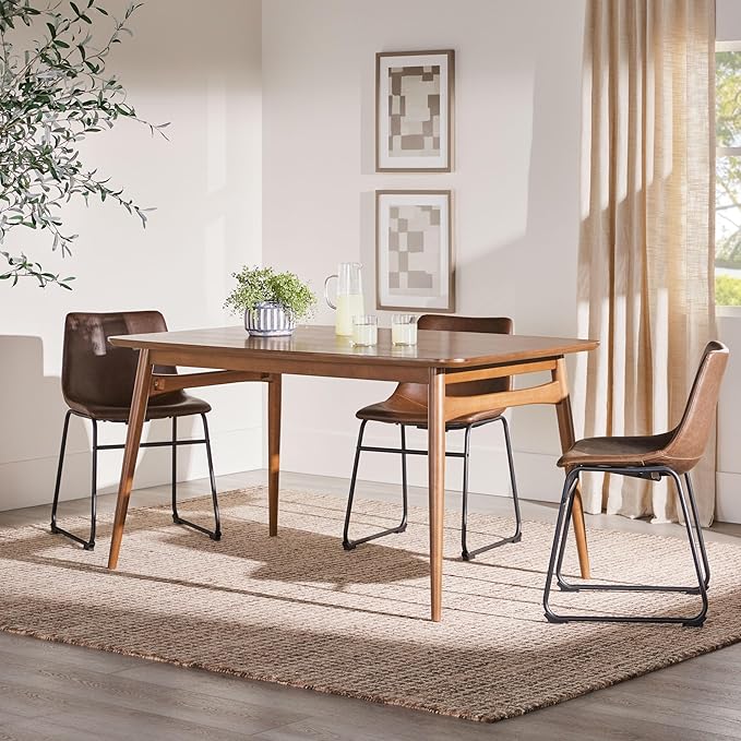 Walker Edison Mid-Century Modern Solid Wood Tapered-Leg Dining Table, 59 Inch - Image 2