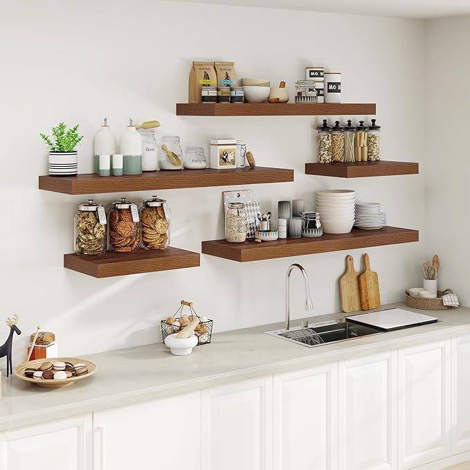 12" Deep Walnut Floating Shelves, Over Toilet Long Wall Mounted Modern - Image 6