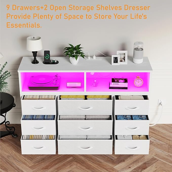 White Dresser for Bedroom, Led Dresser TV Stand - Image 5