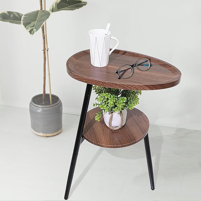Side Table Small End Table, Oval & Round Wood Sofa Table, 2-Tier Accent Table - Image 6