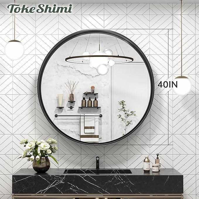 TokeShimi 40 Inch Round Black Bathroom Mirror - Image 7