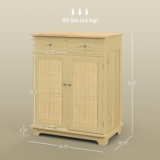 HOMCOM Sideboard with Solid Wood Countertop, Modern Kitchen Storage Cabinet - Image 3