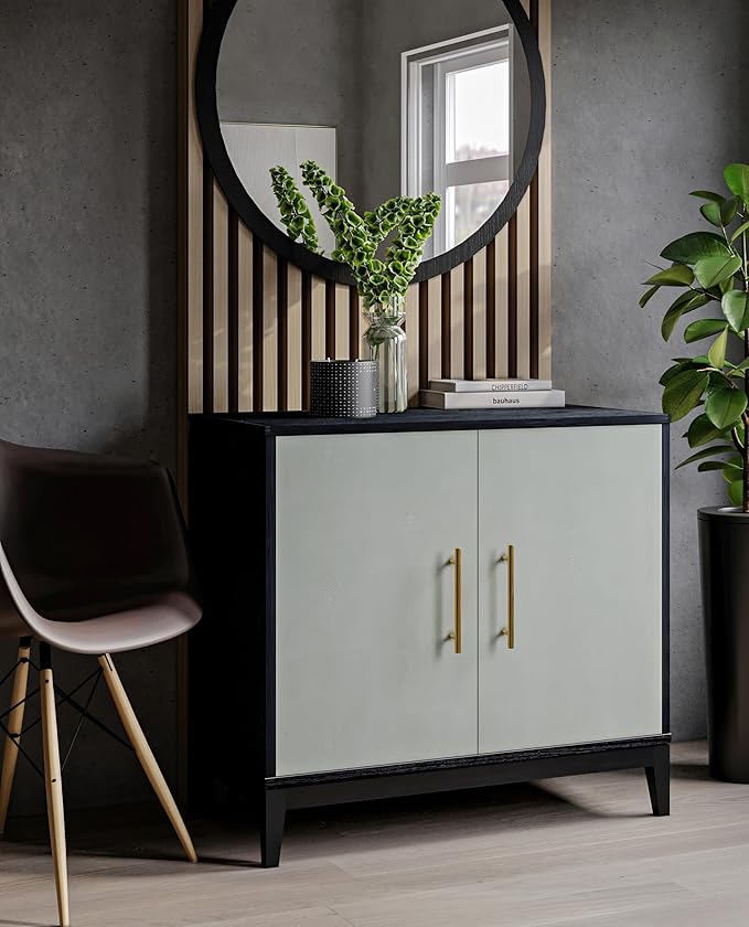 Sango Shagreen 2-Door Cabinet, Elegant Black Faux Shagreen Storage Cabinet - Image 2