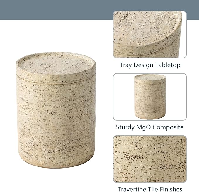 COSIEST Outdoor Side Table, Cylinder Shaped MgO Patio End Table, Lightweight - Image 5