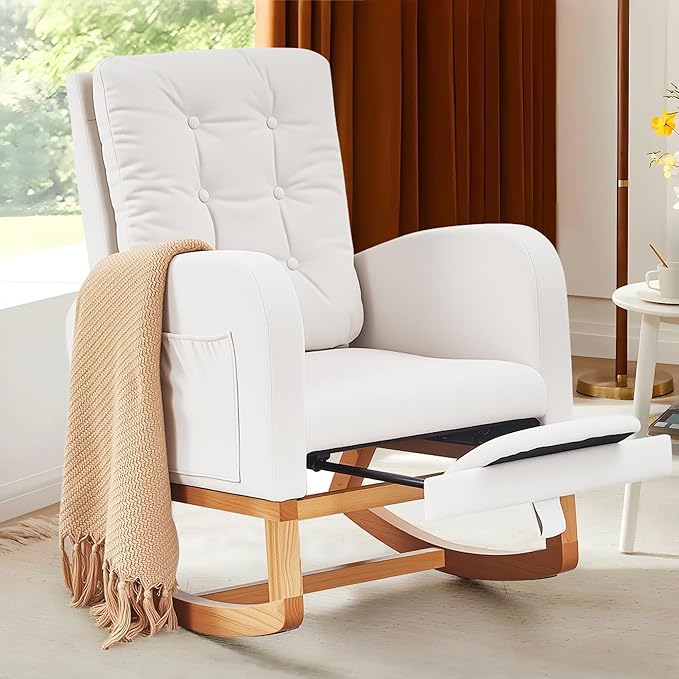 VECELO Rocking Chair Nursery, Modern Sherpa Glider Rocker Accent Arm Chair by VECELO