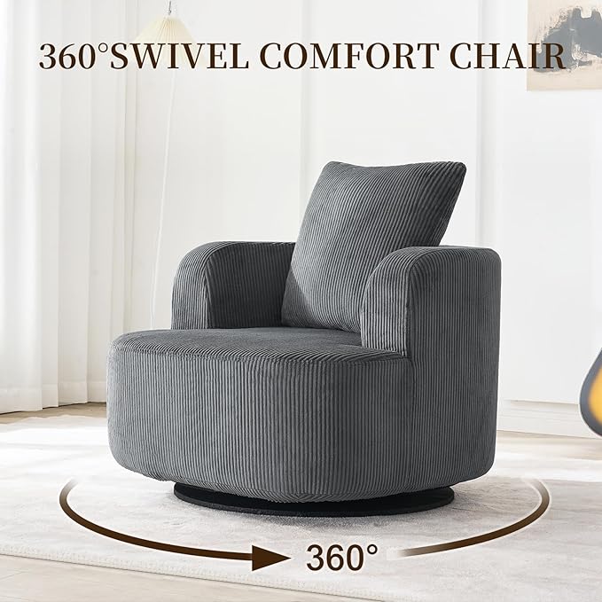 Furnimart 360° Swivel Barrel Accent Chair, Round Upholstered Comfy Lounge Chair - Image 4