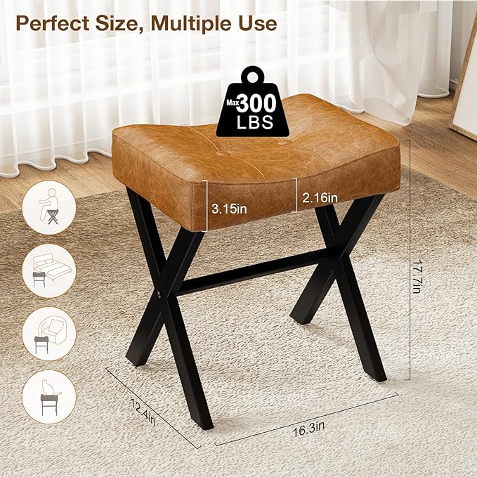 18-Inch Leather Vanity Stool Chair, Vanity Bench - Image 3
