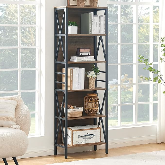 HOMISSUE Tall Bookshelf, 6-Tier Book Shelf, Rustic Wood Metal Bookshelves and - Image 8