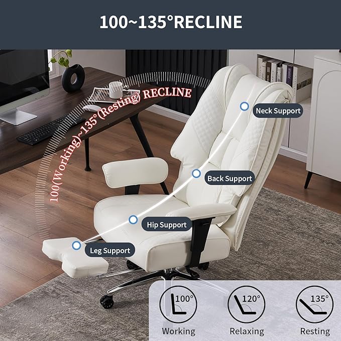 Big and Tall Office Chair 400lbs Wide Seat, Leather High Back Executive Office - Image 5