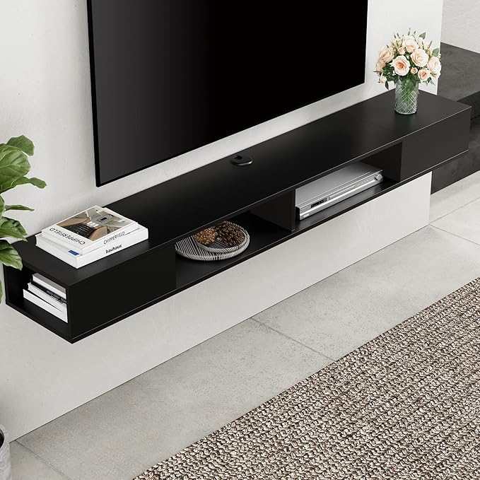 WAMPAT 70 inch Black Floating TV Stand, Entertainement Center Wall Mount - Image 7