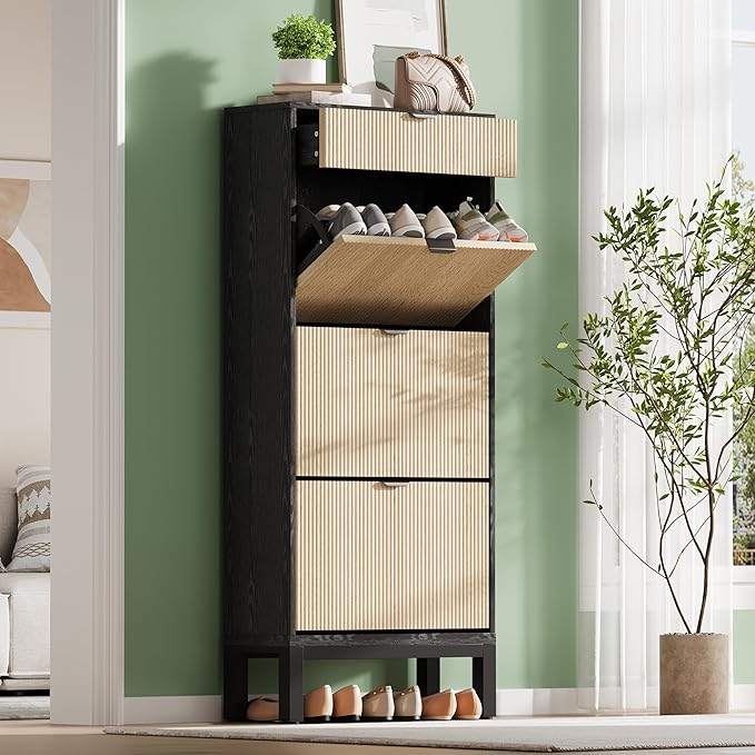 GarveeHome Shoe Cabinet with 3 Flip Doors & 1 Drawer, Entrance Wooden Shoe Rack - Image 8