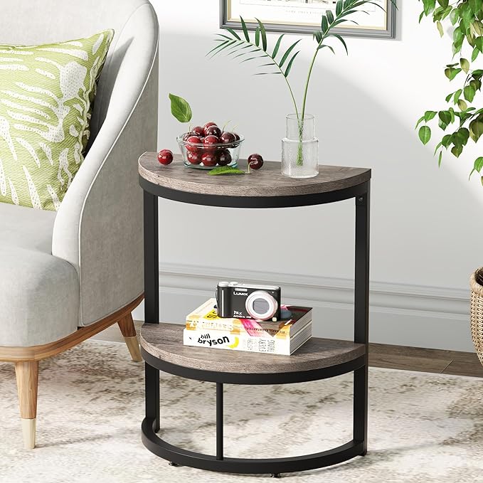 Tribesigns 2-Tier End Table Semi Circle, Small Half Round Side Table - Image 4
