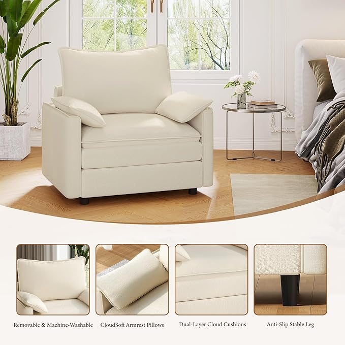 Vesgantti 40" Single Seat Sofa, Comfy Cloud Couch Deep Seat Upholstered Couch - Image 5
