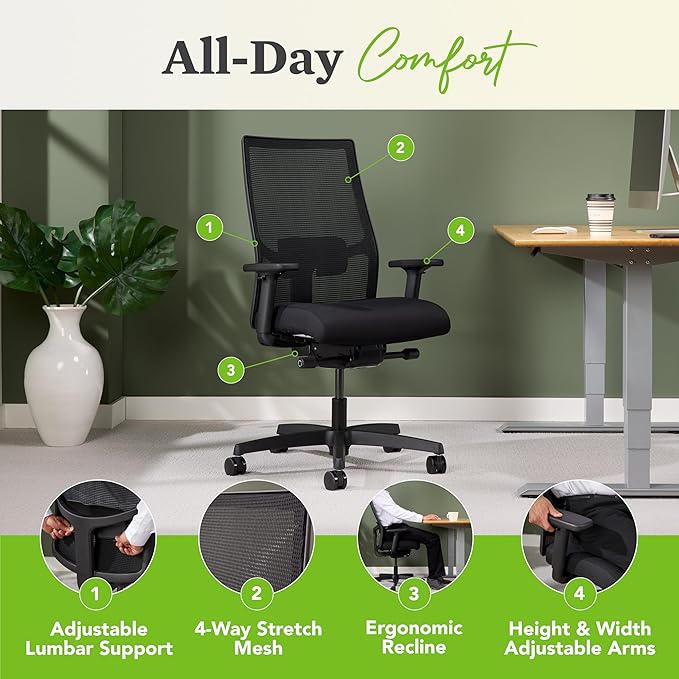 HON Ignition 2.0 Mid Back Task Chair, Advanced Synchro-Tilt Control, Office - Image 5