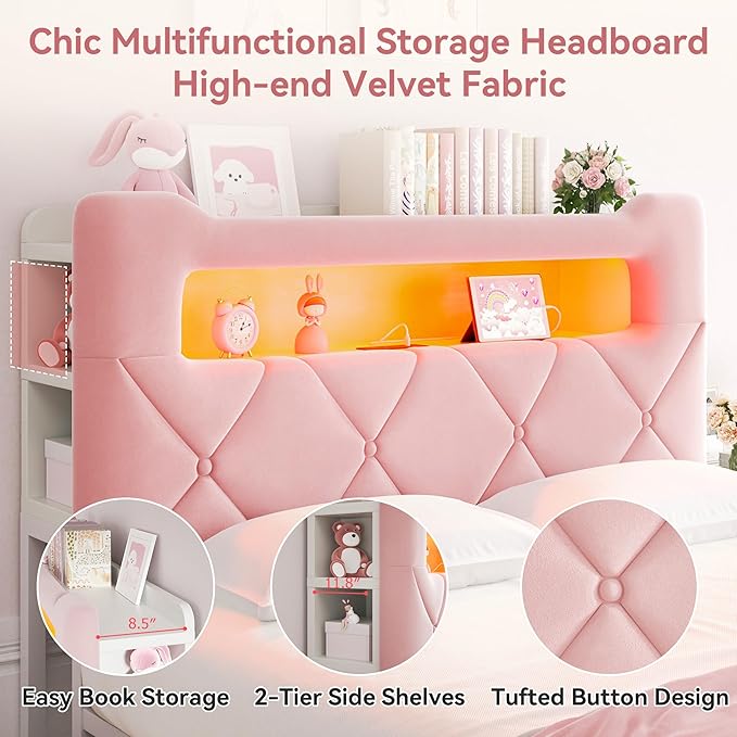 Queen Upholstered LED Bed Frame - Image 5
