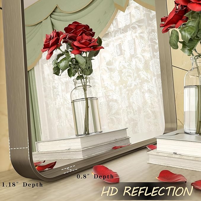 26x36 Inch Bronze Framed Mirror, Brushed Bronze Metal Bathroom Vanity Mirror - Image 2