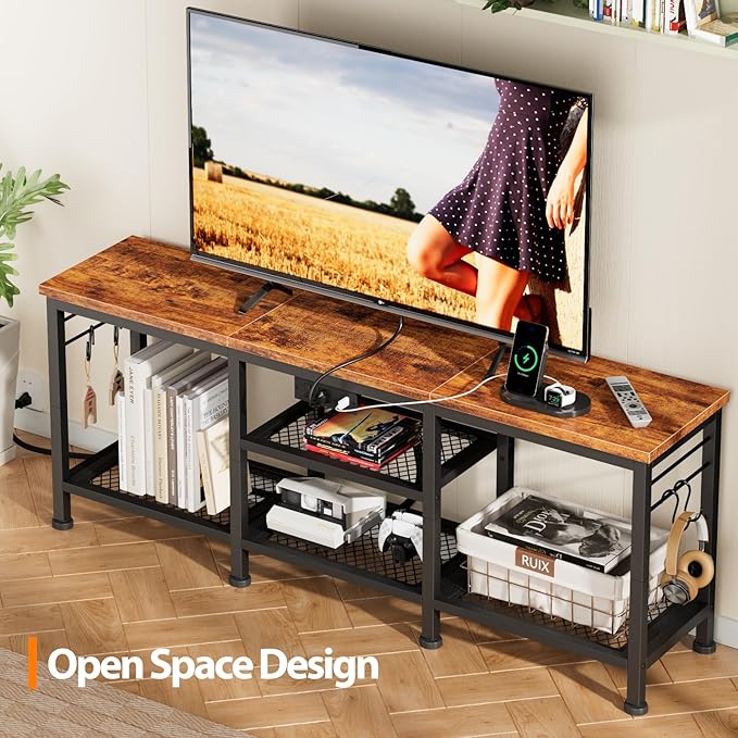 Furologee TV Stand with Power Outlets, Entertainment Center with Open Storage - Image 4