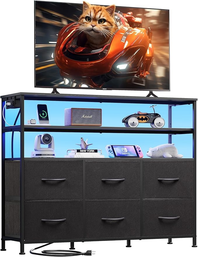 WLIVE Black TV Stand for 40, 45 inch TV, Entertainment Center by WLIVE
