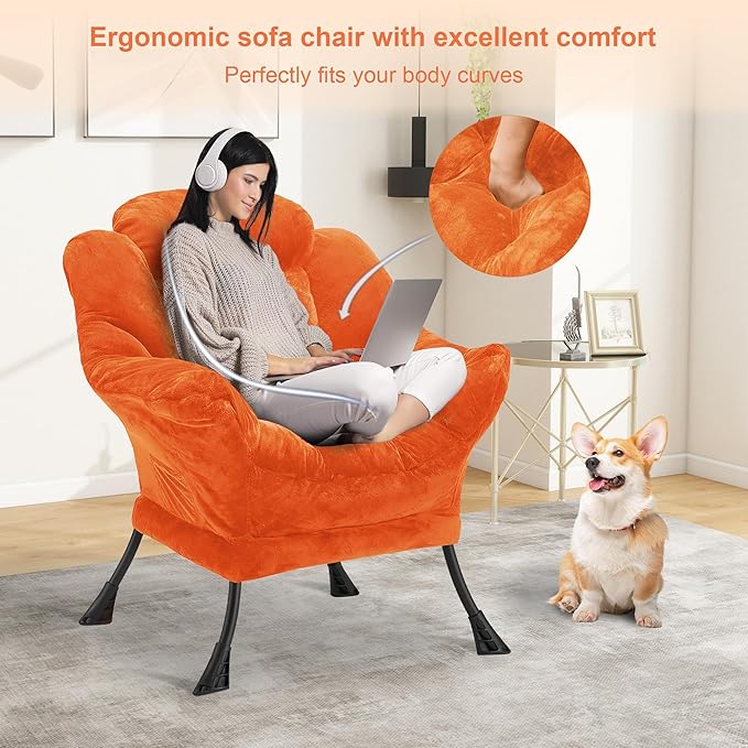 Fabric Lazy Chair for Adults, Oversized Upholstered Sofa Chair, Plush Comfy - Image 4