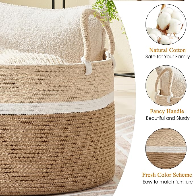 KAKAMAY Large Blanket Basket, Woven Baskets - Image 2