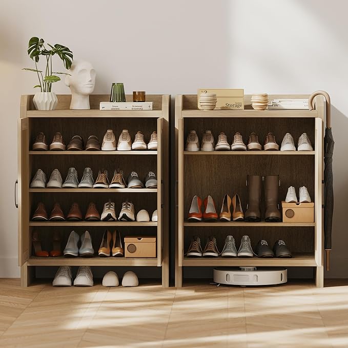 Shoe Cabinet Storage for Entryway, Rattan Storage Cabinet, Wooden Shoe Rack - Image 4
