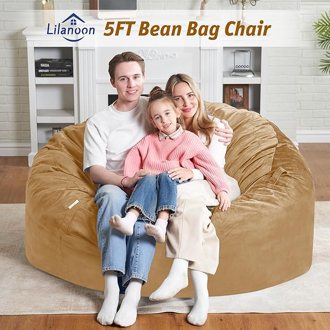 5FT Bean Bag Chair with Ultra Soft Velvet Cover Bean Bag Sofa with Memory Foam - Image 2