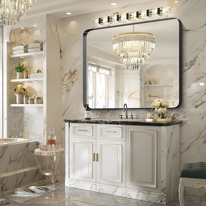 FORBATH 48x40 Inch Bathroom Mirror, Brushed Black Deep Frame Wall Mirror - Image 5