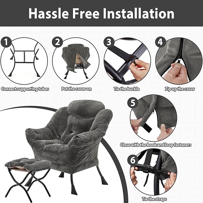 Lazy Chair with Folding Ottoman, Accent Chair Plush Upholstered with Metal - Image 7