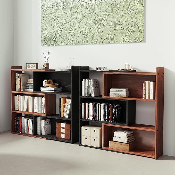 Open Shelf Low Bookcase, Wooden 4-Tier Floor Standing Expandable 25-47 inch - Image 8