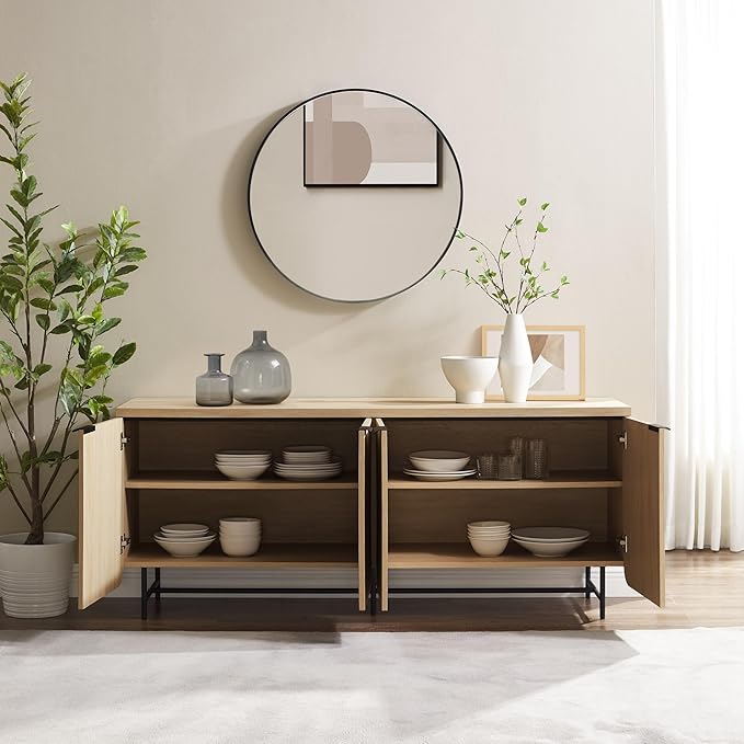 Walker Edison Reema Fluted 4-Door Kitchen Sideboard Buffet Console, 69 Inch - Image 6