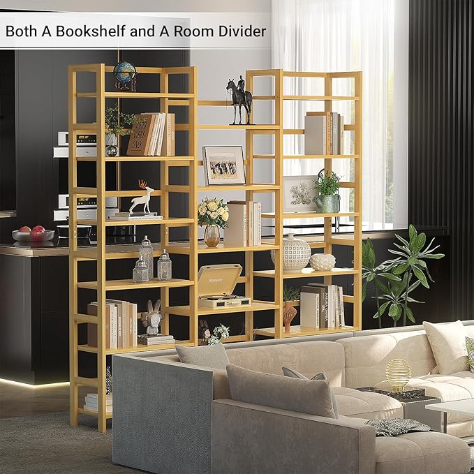 Homykic Bamboo Triple Wide Shallow Bookshelves and Bookcases, 6-Tier 6ft Tall - Image 7