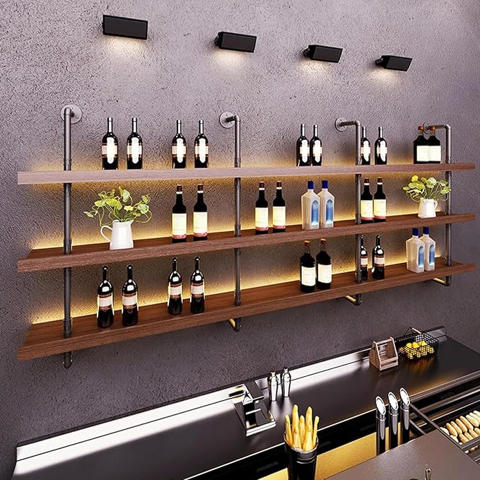 70.8in Large Wine Rack with LED Light Solid Wood Wall Mounted Wine Rack - Image 6