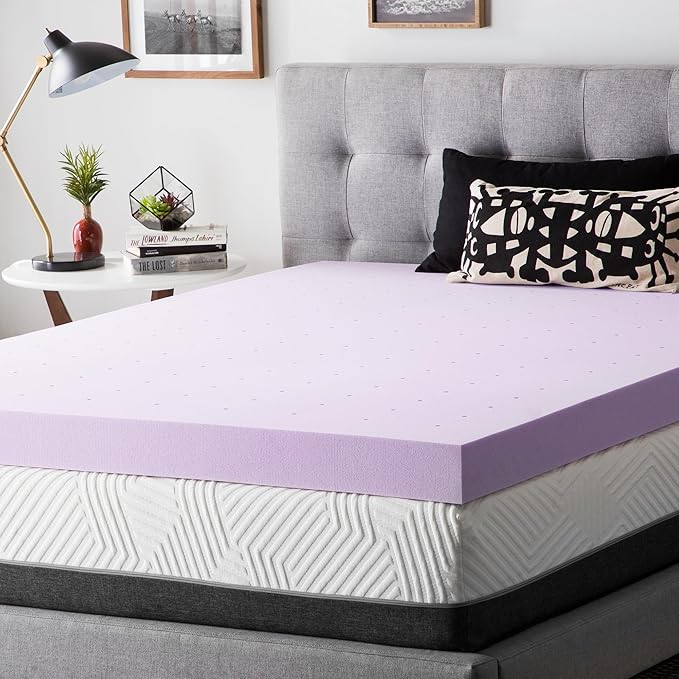 Lucid 4 Inch Lavender Infused Memory Foam Mattress Topper - Image 6