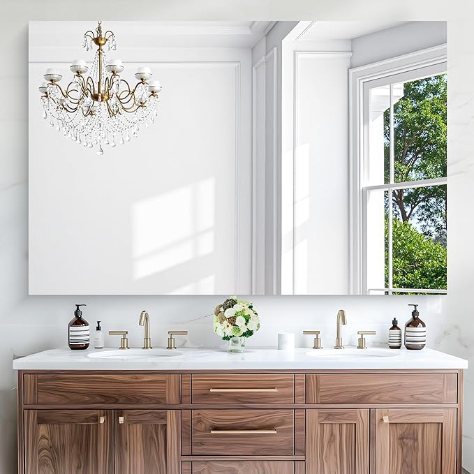 KOCUUY Large Frameless Mirror, 55x36 Inch Rectangle Bathroom Vanity Mirror - Image 4