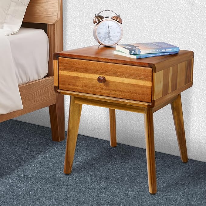 ENKEZI Small Mid Century Acacia Night Stand - Image 2
