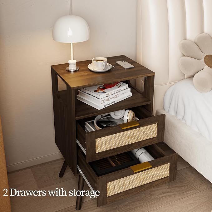 Rattan Nightstand, Farmhouse Bedside Table - Image 5