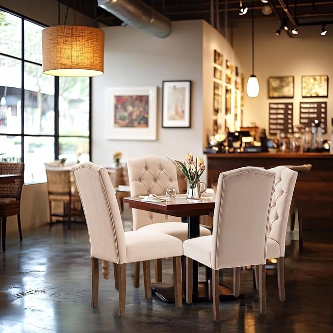 Tufted Upholstered Parsons Dining Chair Set Fabric Diner Accent Stylish Modern - Image 3
