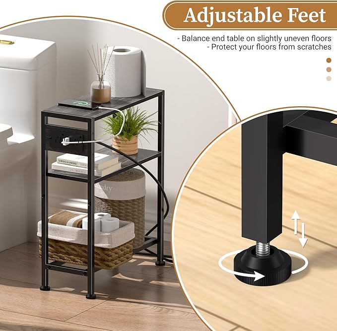 Small Narrow Side Table with Charging Station, Skinny End Table - Image 5