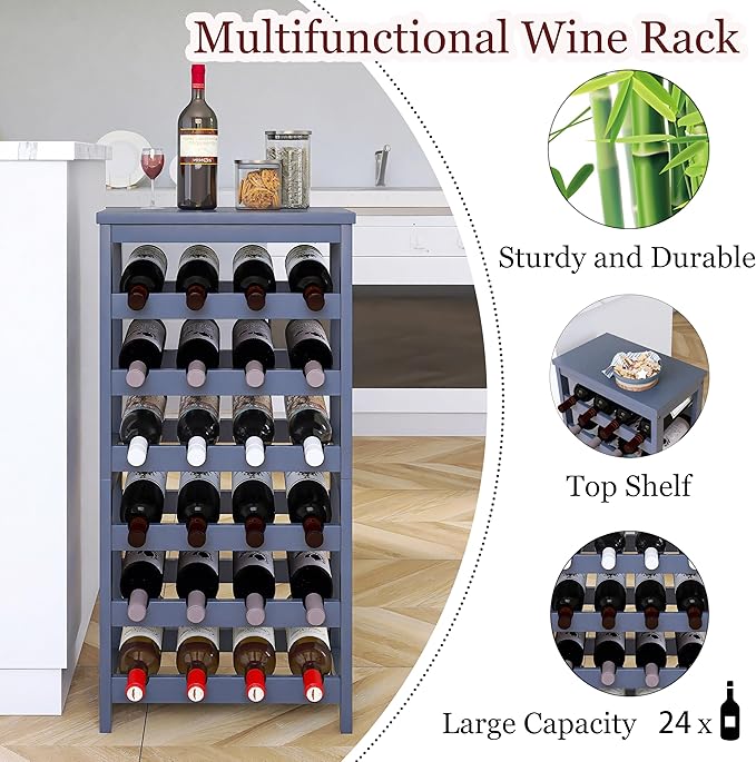 Wine Rack, 6 Tier 24 Bottles Bamboo Wine Organizer Holder, Floor Freestanding - Image 2