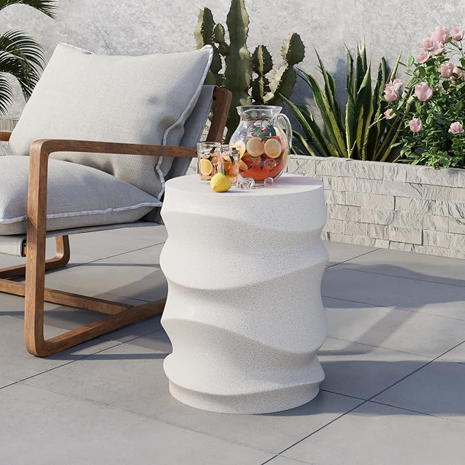 COSIEST Set of 2 Outdoor Side Table, 2 Pieces Concrete Side Table - Image 6