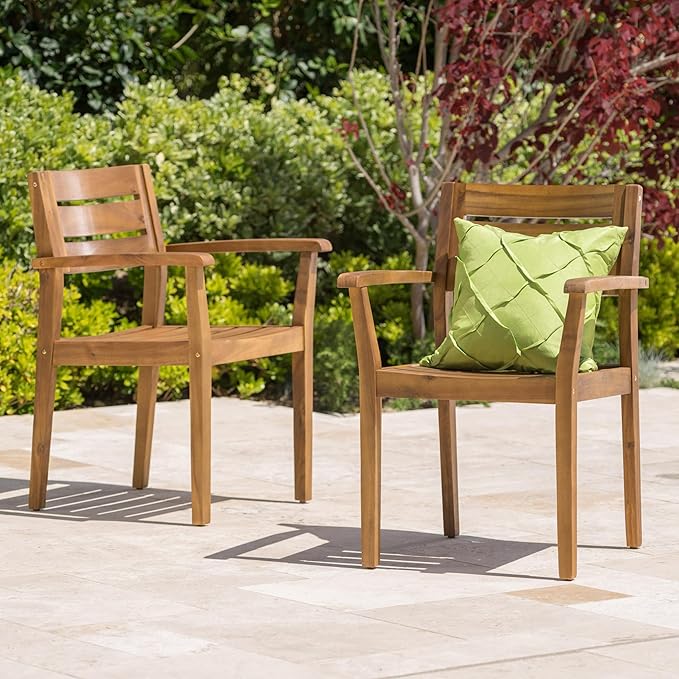 Merax Acacia Wood Dining Chairs Set of 2, Stamford Outdoor Acacia Wood Dining - Image 2