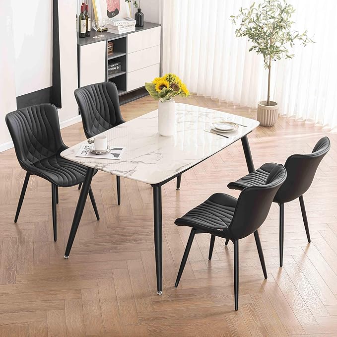 Kidol & Shellder Black Dining Chairs Set of 2, Faux Leather Upholstered Mid - Image 2