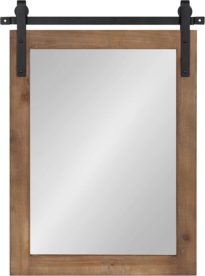 Kate and Laurel Cates Farmhouse Wood Framed Wall Mirror, 18 x 26, Rustic Brown - Image 3