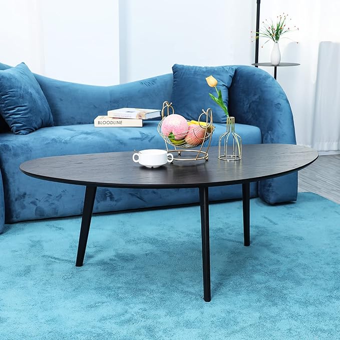 FIRMINANA Mid Century Modern Coffee Table, Oval Black Coffee Table - Image 5