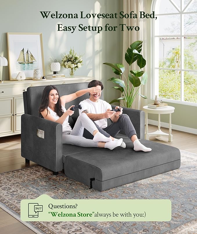 53” Convertible Sofa Bed Couch, Corduroy Couch Bed, 6-Position Loveseat Sleeper - Image 8