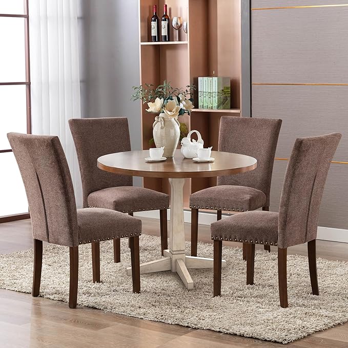 COLAMY Upholstered Parsons Dining Chairs Set of 2, Fabric Dining Room Kitchen - Image 2