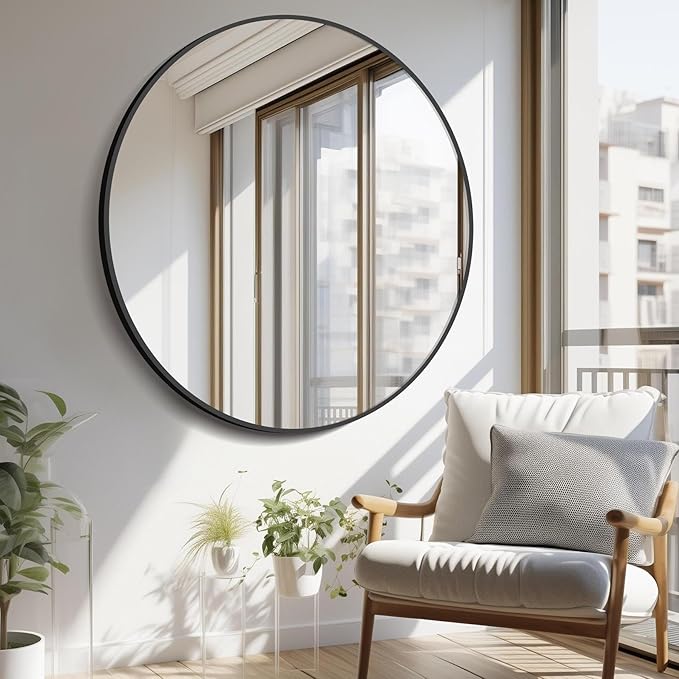 Black Round Mirror, 48 inch Large Circle Mirrors, Oversized Round Bathroom - Image 4
