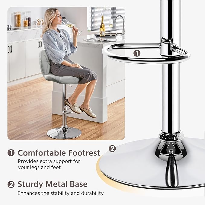 Yaheetech Grey Bar Stools Set of 2, PU Leather Bar Chairs - Image 5